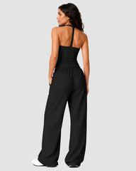 2-Piece V-Neck Strappy Wide Leg Workout Set
