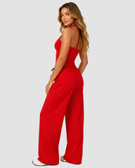 2-Piece V-Neck Strappy Wide Leg Workout Set