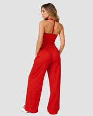 2-Piece V-Neck Strappy Wide Leg Workout Set