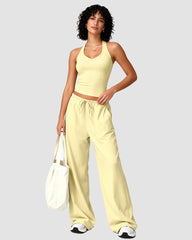 2-Piece V-Neck Strappy Wide Leg Workout Set