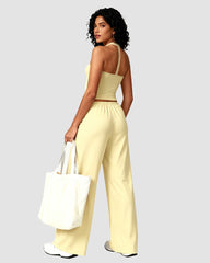 2-Piece V-Neck Strappy Wide Leg Workout Set