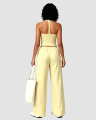 2-Piece V-Neck Strappy Wide Leg Workout Set