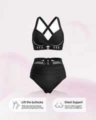 Two-Way Mesh High-Waisted Tummy Control Bikini Set