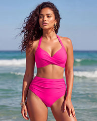 Two-Way Mesh High-Waisted Tummy Control Bikini Set