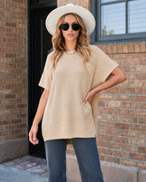 Oversized Ribbed Knit Puff Sleeve Sweater Top