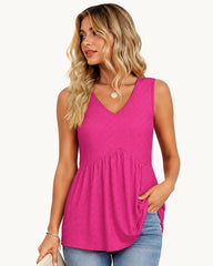 Flowy Peplum V-Neck Sleeveless Tank Top