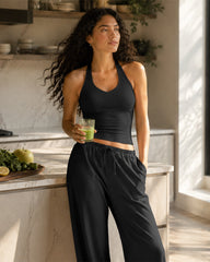 2-Piece V-Neck Strappy Wide Leg Workout Set