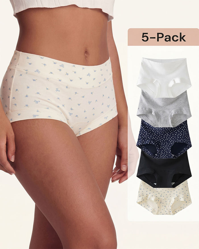5-Pack Antibacterial Cotton Seamless Boxer Panties