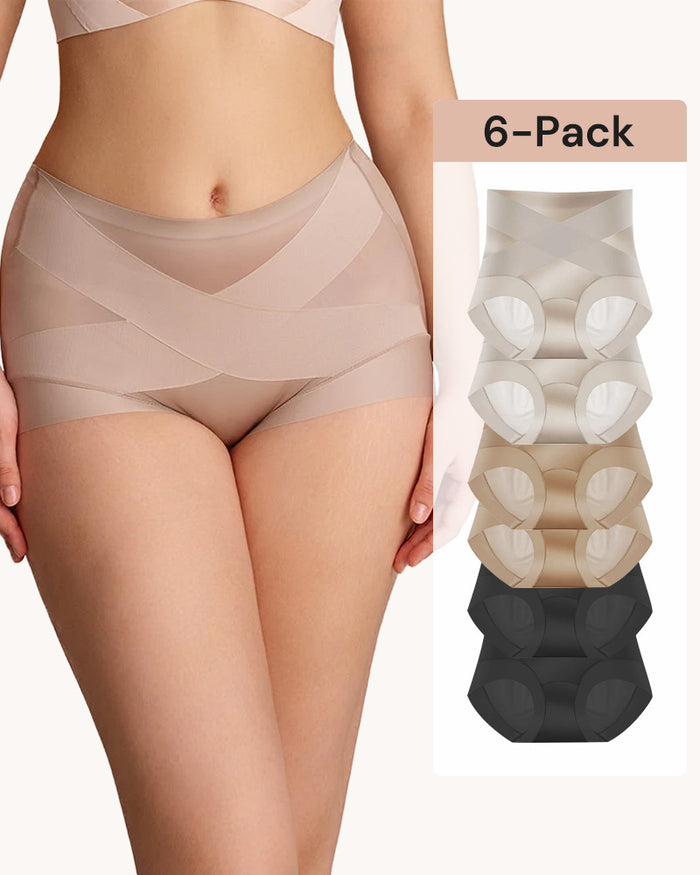 6-Pack Cross Compression High Waist Tummy Control Panties
