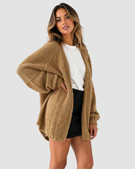 Oversized Lantern-Sleeve Open-Front Knit Cardigan