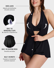 SculptSkin™ AirLift Halter V-Neck Swim Romper