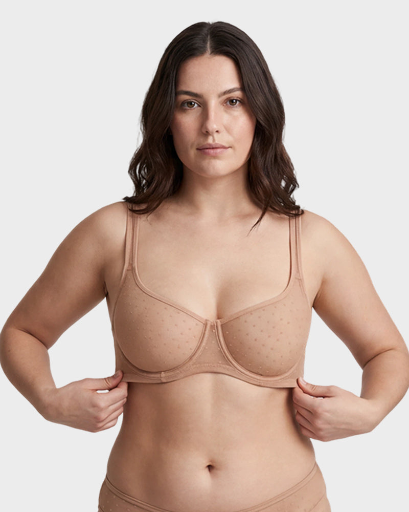 Sheer Dotted Mesh Unlined Balconette Bra