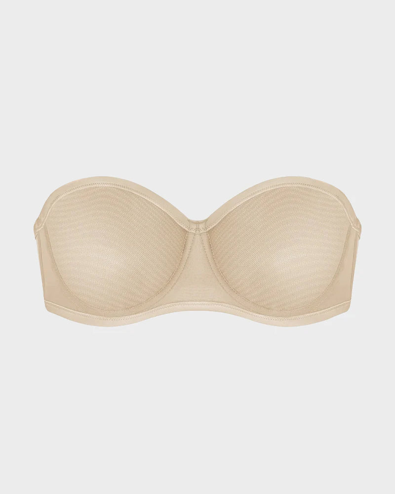 Sheer Mesh Strapless Underwire Balconette Bra