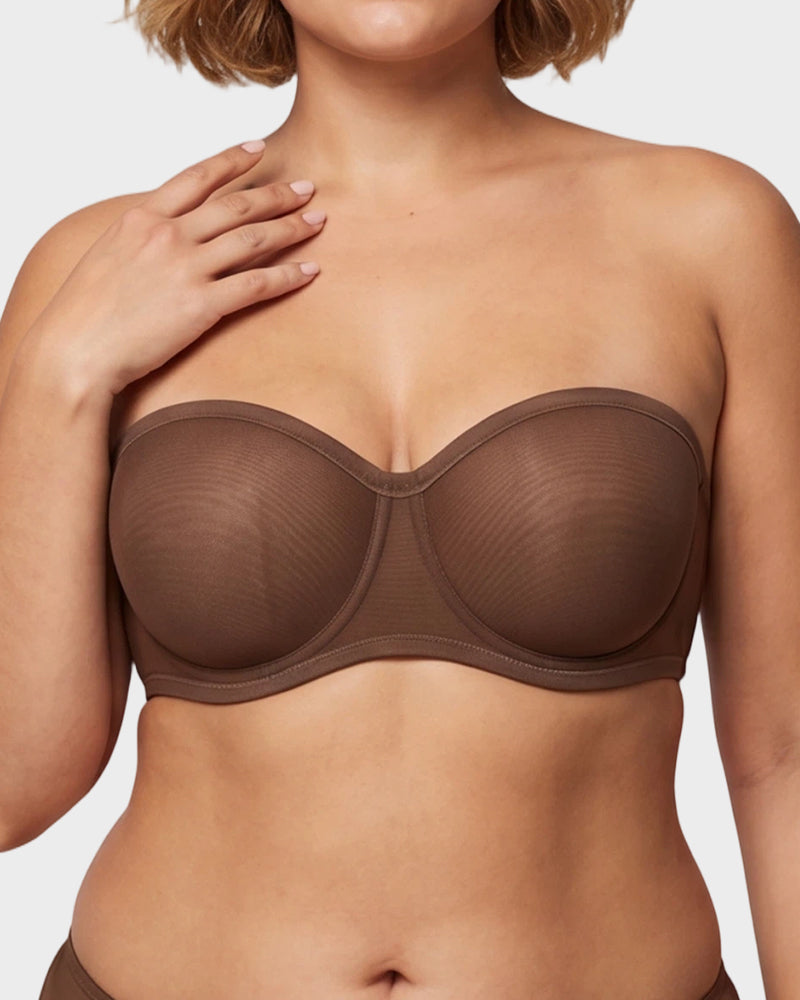 Sheer Mesh Strapless Underwire Balconette Bra
