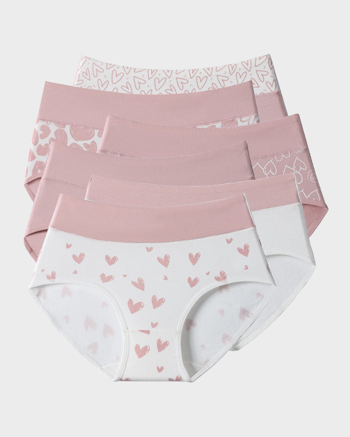 6-Pack Soft Cotton Heart Print High-Waist Panties