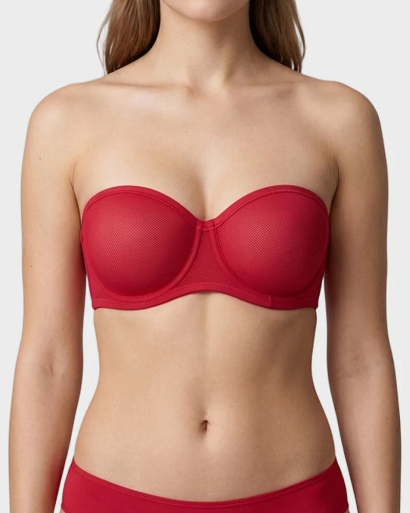 Sheer Mesh Strapless Underwire Balconette Bra