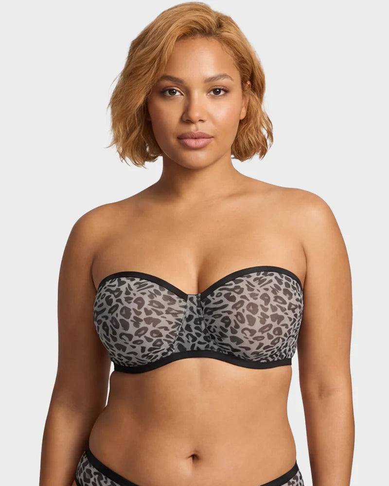 Sheer Mesh Strapless Underwire Balconette Bra